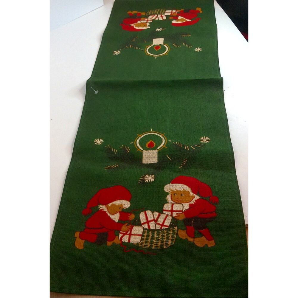 Vintage Burlap Christmas Elves Table Runner From Sweden